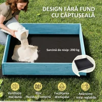 AIYAPLAY Lădiță cu Nisip pentru Copii 3-6 Ani cu Acoperiș Dinosauri, Bănci Pliabile, Capac și Husă Incluse, Lădiță de Nisip din Lemn de Brad, 134,5x127,5x130 cm, Albastru(m-6)