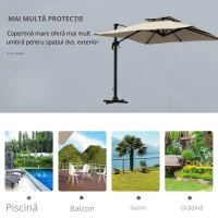 Outsunny Umbrelă de grădină cu braț, 3x3 m, înclinabilă în 6 poziții, din aluminiu și poliester, culoare kaki(m-4)