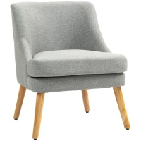 HOMCOM Gepolsterter Loungesessel in Leinenoptik, Armlehne, Holzbeine, für Wohnzimmer, Schlafzimmer, Hellgrau(m-11)
