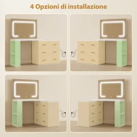 HOMCOM Toeletta da Camera con Specchio e Luci LED Regolabili, 6 Cassetti, 2 Ripiani e Prese Elettriche, Bianco(m-7)