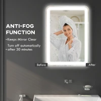 HOMCOM Lustro łazienkowe z oświetleniem LED, kontrola dotykowa, przeciwmgielne, z możliwością ściemniania, 3 kolory światła, 50x70, Srebrny(m-7)