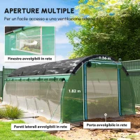 Outsunny Serra a Tunnel 6 x 3 x 2 m con Rete Parasole, Pareti Laterali Arrotolabili, Copertura in Plastica, Struttura in Acciaio, Verde(m-5)