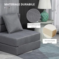 HOMCOM Fotoliu Pliabil Convertibil în Pat Single cu Pernă Inclusă, 70x70x61 cm, Gri(m-6)