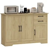 HOMCOM Sideboard with 2 Drawers Modern Storage Cabinet, Kitchen Cupboard with Adjustable Shelf and 3 Doors Natural(m-10)
