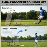 SPORTNOW Rebounder piłkarski, 2-w-1 Dwustronny Składany Rebounder z Siatką, 200 x 94 cm, Czarny(m-4)