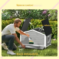 PawHut Cusca pentru Caini Talie Mica si Medie din Lemn de Brad, Design Inaltat cu Perdea de Protectie, 2 Ferestre si Baza Detasabila, 109x79x72 cm(m-8)