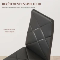 HOMCOM Lot de 2 chaises de salle à manger avec dossier haut, revêtement synthétique et pieds en acier, noir(m-5)