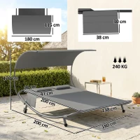 Outsunny Lettino Prendisole Doppio con Baldacchino Rimovibile, Ruote, Cuscini e Tasche, Grigio(m-3)