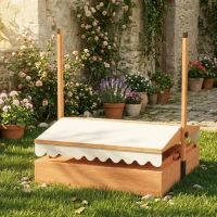 AIYAPLAY Sandkasten mit Dach Sandkiste aus Holz mit klappbarem Picknicktisch Sitzbänken für 3-8 Jahre 184 x 110 x 120 cm Braun(m-9)