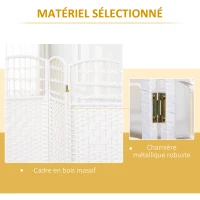 HOMCOM Paravent intérieur en bois séparateur de pièce cloison pliable 3 panneaux 120 x 170 cm blanc(m-5)