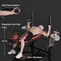 HOMCOM Ławka do ćwiczeń bez ciężarów, regulowana ławka fitness do różnych ćwiczeń, stacja treningowa, stal, plastik, Czarny+Czerwony(m-7)
