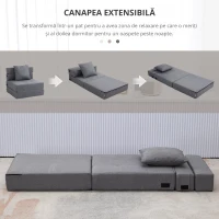 HOMCOM Fotoliu Pliabil Convertibil în Pat Single cu Pernă Inclusă, 70x70x61 cm, Gri(m-7)
