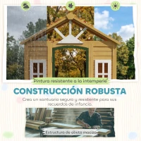 AIYAPLAY Casita Infantil Exterior e Interior de Madera Casita Infantil con 2 Maceteros 3 Ventanas Puerta para 3-8 Años Marrón(m-4)