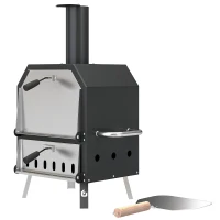 Outsunny Outdoor Pizzaofen Holzbefeuerter Pizza Ofen Edelstahl 2 Ebene Backofen mit 1cm dick Pizzastein Klappbein(m-10)