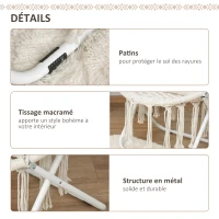 Outsunny Loveuse fauteuil rond de jardin fauteuil lune papasan pliable grand confort macramé coton polyester beige(m-6)