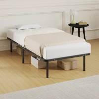HOMCOM Cadre de lit 90 x 190 cm, lit simple avec sommier à lattes en bois massif et pied, avec rangement au-dessous, noir(m-10)