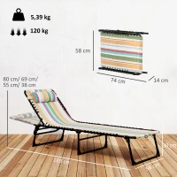 Outsunny ligbed opvouwbaar tuinbed opklapbaar tuin 4-traps rugleuning verstelbaar staal mesh stof zwart 197 x 58 x 76 cm(m-3)