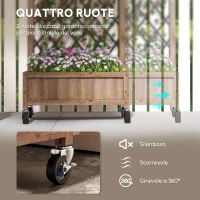 Outsunny Set da 2 Letti Rialzati con Ruote, Griglia di Supporto, Fioriera a Traliccio in Legno 152x25x97cm Marrone(m-6)