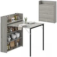 HOMCOM Kitchen Table, Folding Dining Table, with 4-Tier Shelves, Modern Drop-Leaf Table, Grey Wood Effect(m-10)