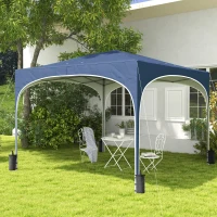 Outsunny Składany Pawilon, Regulowany, Metalowe Wsparcie, Mocna Tkanina, W Komplecie z Torbą, 2,95 x 2,95 x 2,55m, Granatowy(m-2)