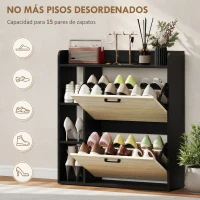 HOMCOM Zapatero Estrecho con 2 Puertas 3 Estantes Laterales y Estantes Ajustables para 15 Pares de Zapatos Natural y Negro(m-4)