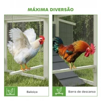PawHut Galinheiro para Exterior Galinheiro de Madeira para 10-15 Galinhas com Baloiço Perchas Bandeja Removível e Rampa 315,5x150,5x140,5 cm Cinza(m-5)