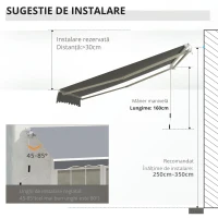 Outsunny Copertina de Soare 2.5×2 m Manuala Gri(m-8)