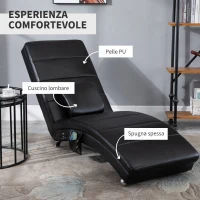 HOMCOM Poltrona Relax con Funzione Massaggio, Schienale Alto, Cuscino Incluso, Ecopelle, Metallo, Schiuma, 58 x 163 x 87 cm, Nero(m-4)