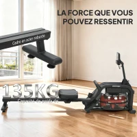 SPORTNOW Rameur à eau, rameur musculation d'appartement réservoir ajustable 6-11L écran LCD support de tablette 170x46x77cm noir(m-7)