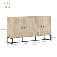 HOMCOM Aparador de Sala com 4 Portas com Design Chevron Prateleiras Ajustáveis Pés de Aço 140,5x40x81,5 cm Carvalho(m-3)