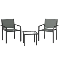 Outsunny Conjunto de Mesa y Sillas de Terraza Exterior 3 Piezas con 2 Sillas de Textilene Mesa de Vidrio Templado Gris Claro(m-1)