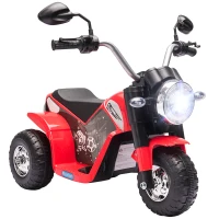 HOMCOM Moto Eléctrica Infantil con 3 Ruedas Moto Eléctrica para Niños de 18-36 Meses Triciclo a Batería 6V con Faro Bocina 72x57x56 cm Rojo(m-10)