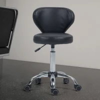 HOMCOM Rolling stool massage stool - 360° swivel work stool - seat adjustable 49-64H cm, ergonomic backrest - chrome metal black synthetic upholstery(m-6)