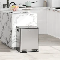 HOMCOM 2 x 20 L Doppelmülleimer, Pedalöffnung, leicht zu reinigen, Edelstahl, Kunststoff, Silber(m-2)