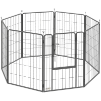 PawHut Parque para Perros de 8 Paneles de 100 cm de Altura con Puerta para Interior y Exterior Negro