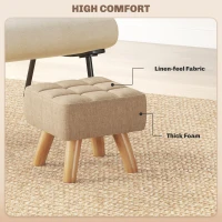 HOMCOM Taboret z Wyściełaniem, Wygląd Lnu, Nogi Drewniane, Do 110 kg, Brązowy(m-5)