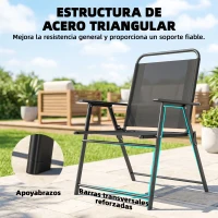 Outsunny Pack de 4 Sillas de Camping Plegables con Respaldo Alto Asiento Ancho y Reposabrazos Tela Textilene Transpirable Negro(m-8)