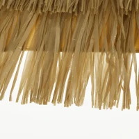 Outsunny Chapéu de Sol de Praia com Franjas de Palha Ø178 cm com Inclinação Altura Ajustável UV50+ Bolsa de Transporte Castanho Claro(m-14)