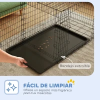 PawHut Jaula para Perros Plegable Transportín para Perros con 2 Puertas Bandeja Extraíble y Asa 121x76,5x81 cm Negro(m-6)