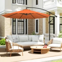 Outsunny 3 m Cantilever Parasol with Cross Base, Offset Outdoor Umbrella with Crank Handle, Hanging Sun Shade, Orange(m-8)