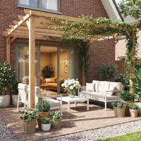 Outsunny Pergola en bois tonnelle extérieur structure robuste avec poteaux 90 mm et 7 poutres 3 x 3 m effet bois d'érable(m-10)