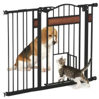 PawHut Barrera para Perros con Altura Ajustable Cierre Automático y Sistema de Doble Bloqueo para Puertas 93x76,2 cm Negro(m-10)