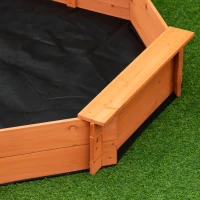 Outsunny Solid Wood Sandbox, Octagonal, 140x140x21.5cm, 4 Benches with Cover Tarp and Non-Woven Groundsheet, UV Protection, Easy to Install, Outdoor Play for Garden, Home, Beach, Orange(m-12)