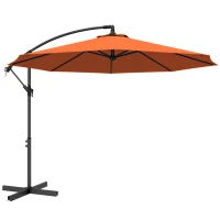 Outsunny 3 m Cantilever Parasol with Cross Base, Offset Outdoor Umbrella with Crank Handle, Hanging Sun Shade, Orange(m-1)