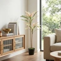 HOMCOM 90 cm Artificial Cordyline Tree in Moss Effect Pot, Realistic PEVA Faux Plant, Yellow(m-7)