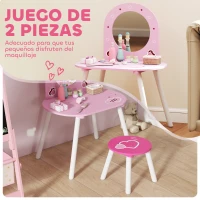 AIYAPLAY Tocador Infantil con Taburete y Espejo Tocador para Niñas con Dibujos de Corazones para Niños y Niñas de 3-6 Años Rosa(m-4)