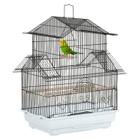 PawHut Jaula para Pájaros de Acero Pajarera con Bandeja Extraíble y 2 Comederos Pinzones Periquitos 50,5x41x63 cm Blanco(m-10)