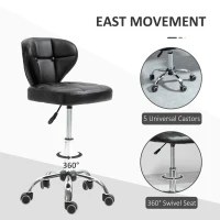HOMCOM Rolling stool - 360° swivel work stool - ergonomic stool - adjustable seat height 47-62 cm - quilted PU upholstery black chrome metal(m-6)