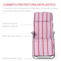 Outsunny 2 Tumbonas de Jardín de Acero con Cojín Acolchado Respaldo Ajustable y Reposapiés 60x75x65-102 cm Rayas Rojo(m-6)