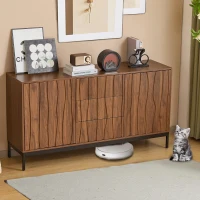 Sideboard mit 3 Schubladen, Mid Century Modern Dekorativer Schrank für Küche, Wohnzimmer, 150 x 40 x 80 cm, Braun(m-5)
